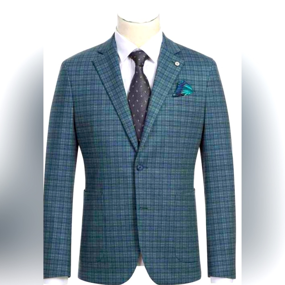 Brand New Teal Blue/Green Plaid Sports Coat